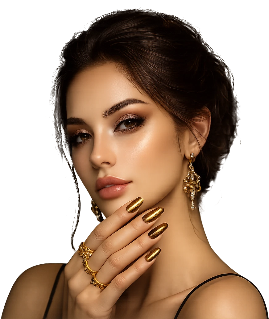 Elegant woman showcasing flawless beauty and manicure