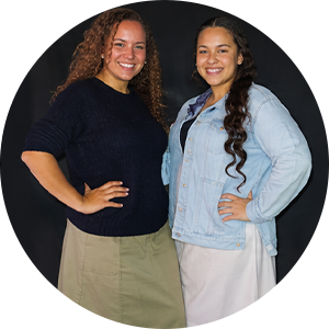 Portrait of Kelsey with friend, happy salon customers